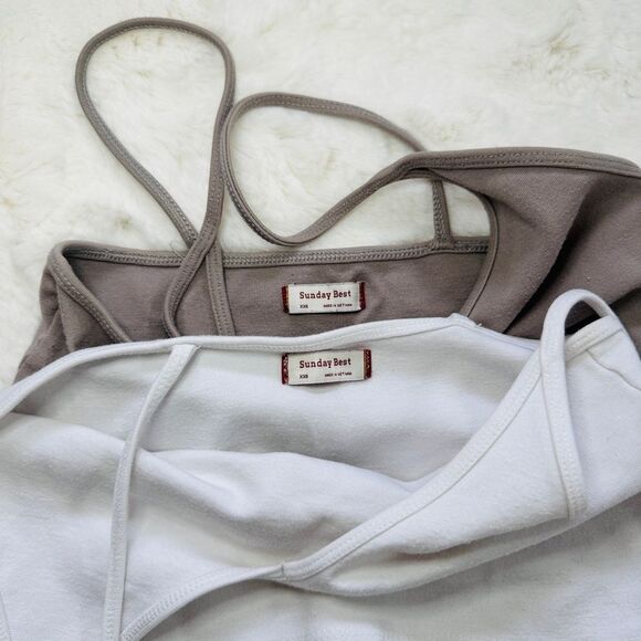 Aritzia V-Neck Cami Crop Tops XXS - White & Tan - Set of 2 - Picture 2 of 3